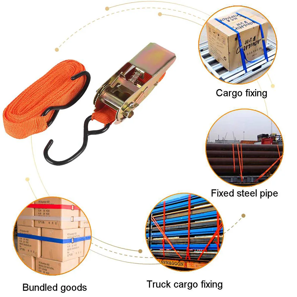 4pcs polyester Ratchet Tie Down Straps Equipment Truck Lashing Belt 1000ton load Tension Rope Luggage Cargo Securing Bike Cars