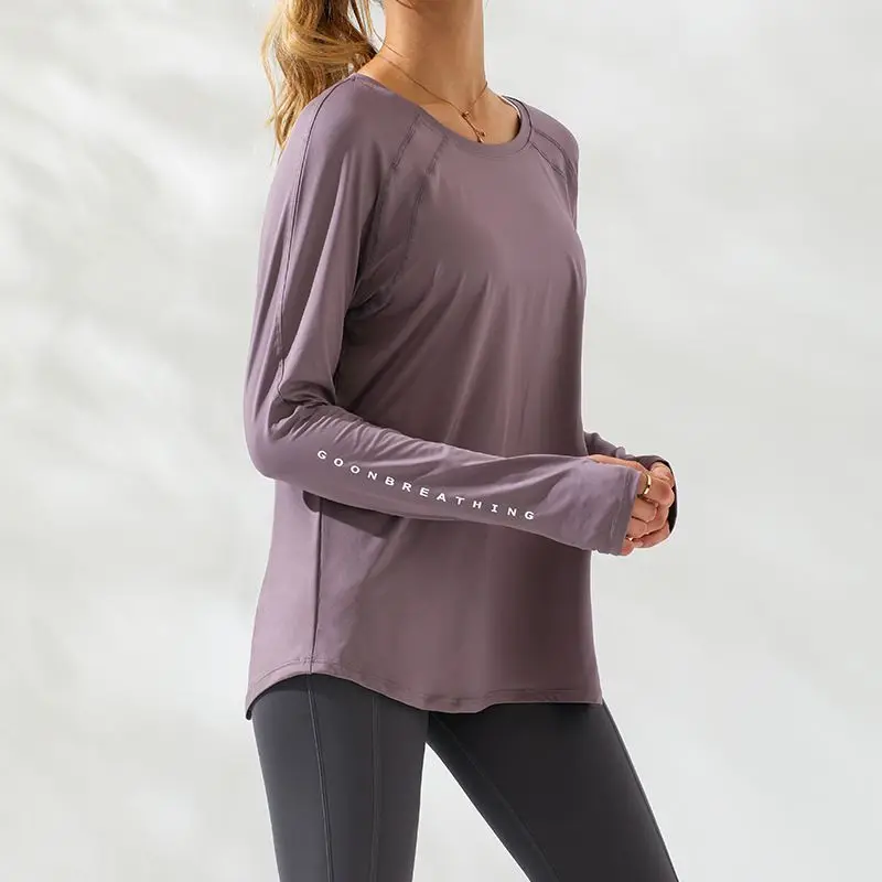 Top deportivo de manga larga para mujer blusa holgada para gimnasio Tops de entrenamiento camisas de Yoga, chaqueta, ropa de ejercicio