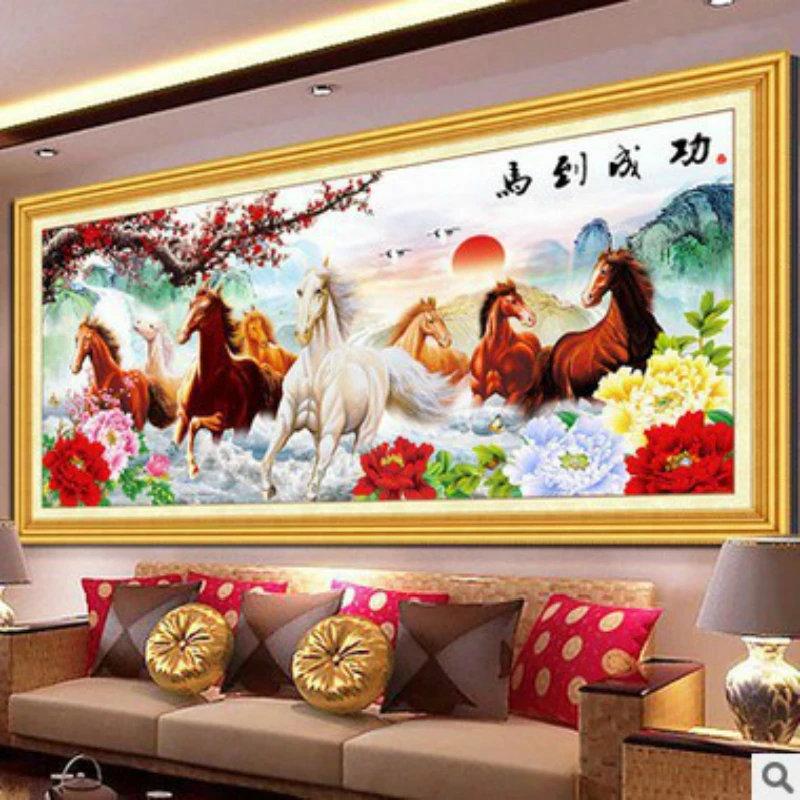 Diamond Embroidery Mosaic Painting Cross Stitch Full 8 Running Horses Peony Sunrise Meaning Success DIY 5D Sale Decoration Gift