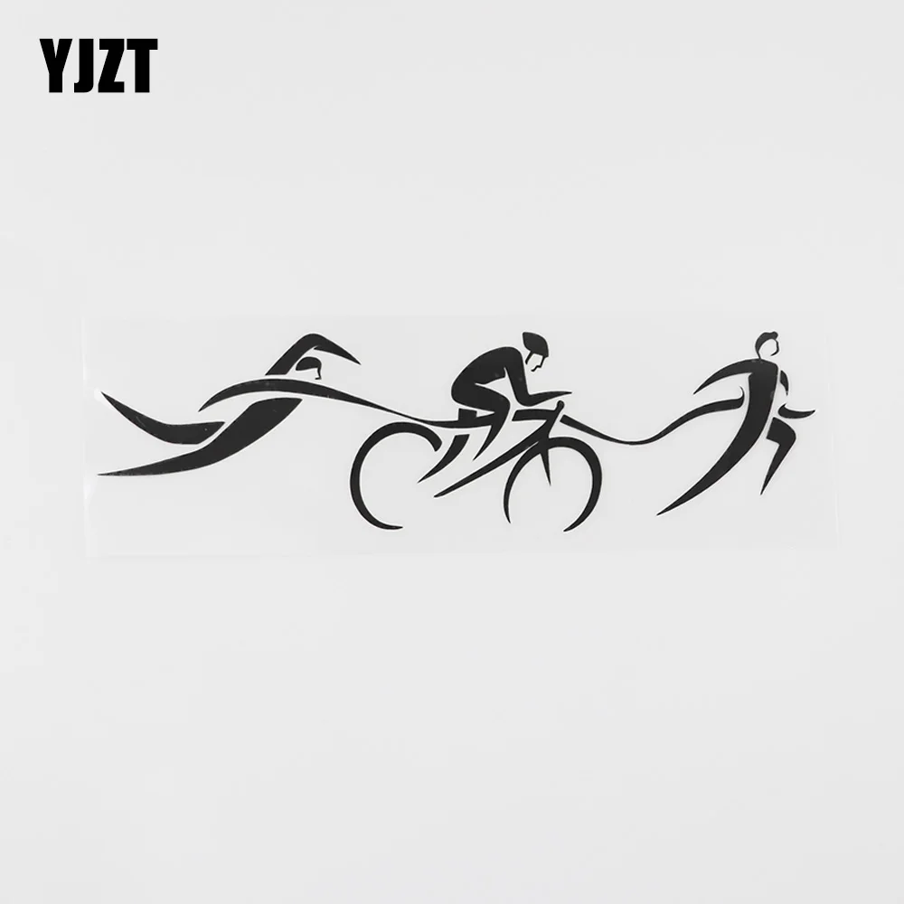 YJZT 17.5CMX5.1CM  Triathlon Swimming Cycling Running Vinyl Car Sticker Black/Silver 8A-0791