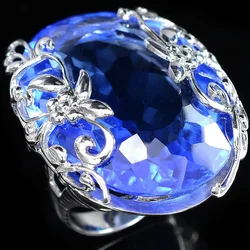 Luxury Oval Cut Blue Zircon Rings Set for Wedding Engagement Promise Bridal Party Jewelry
