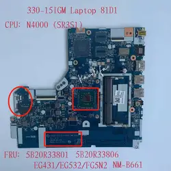 NM-B661 Mainboard For Ideapad 330-15IGM Laptop Motherboard 81D1CPU: N4000 SR3S1 UMA DDR4 FRU:5B20R33801 5B20R33806 100% Test Ok