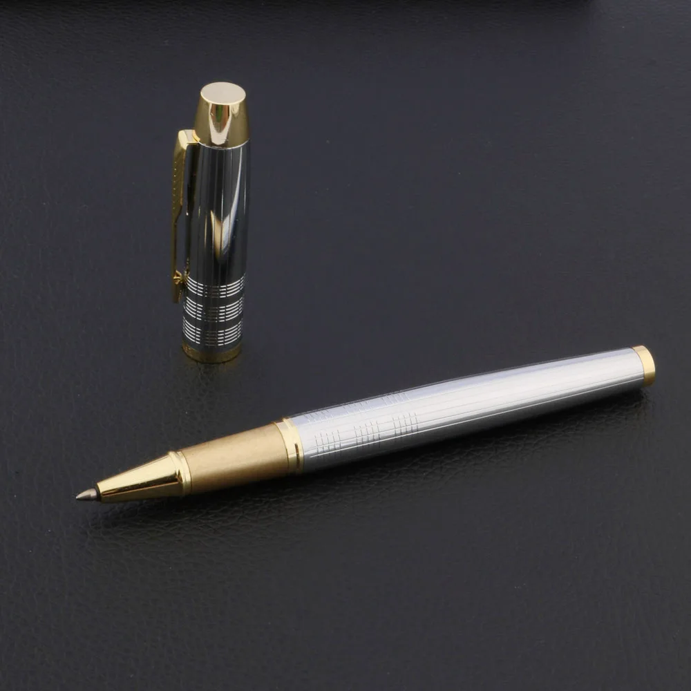 Luxe Metalen Kantoor Rechte Lijn Rvs Gloden Rollerball Pen