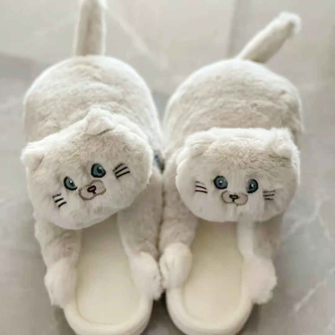 Cosy Cute British Shorthair Cat Slippers For Women Men Who Loves Kitty Indoor Fluffy Plush Home Shoes Fur Slides Mules Slippers