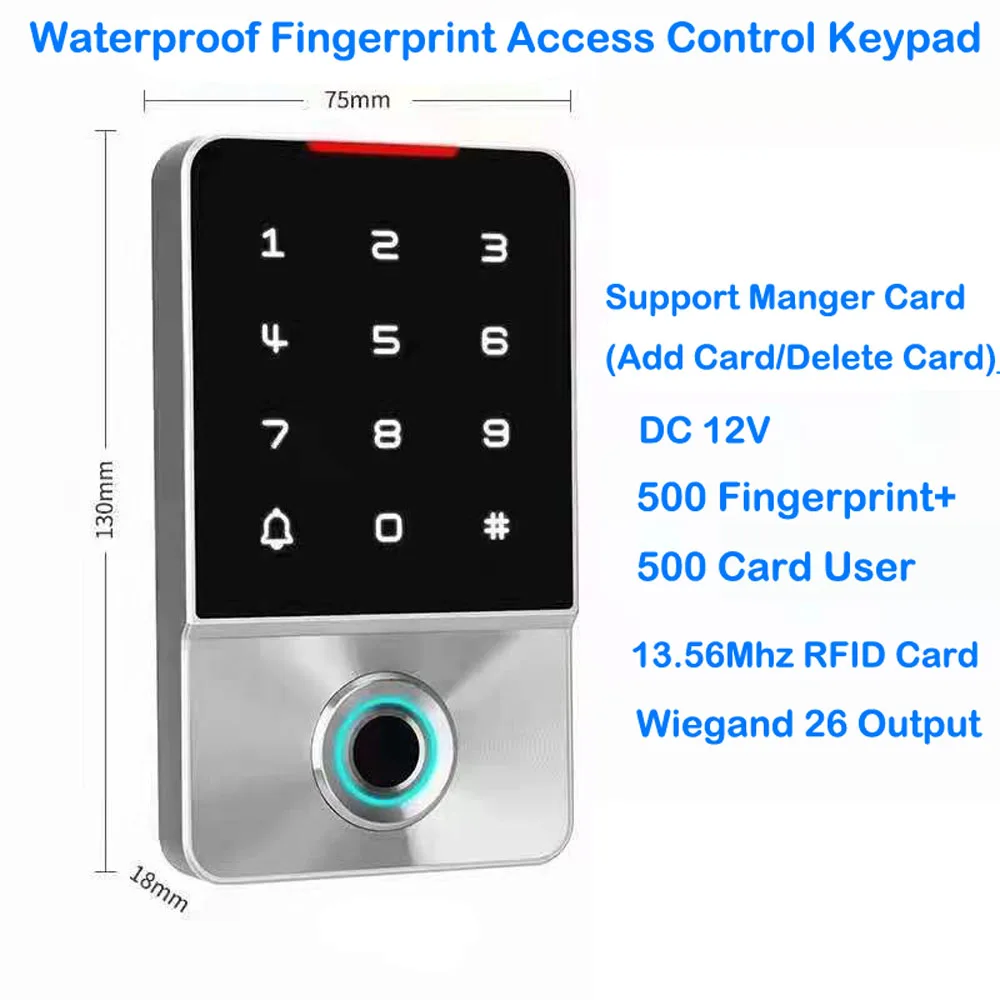 

1000 User 13.56Mhz RFID Fingerprint Access Controller IP68 Waterproof Access Control Smart Lock 500 Fingerprint 500 Card