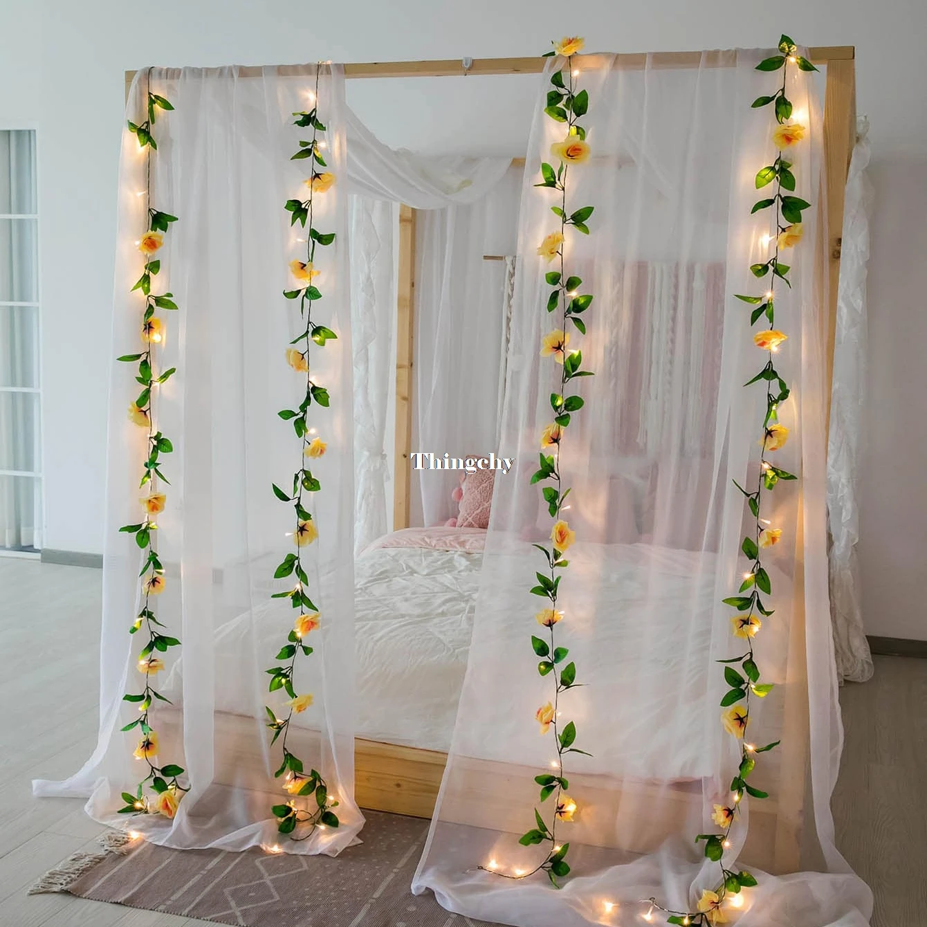 Guirxiété décorative de fleurs de rose, fil de cuivre à piles, lumières LED dégradées pour Noël, décoration de mariage, événement de fête