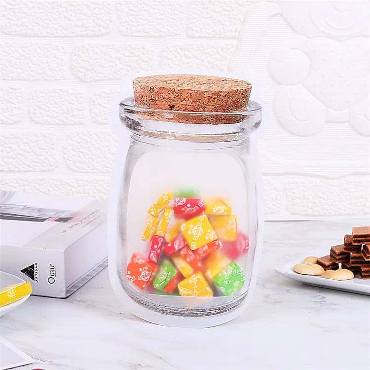 Imitation Wood Mason Jar Bottle Ziplock Packaging Bag Resealable Kitchen Fridge Travel Snack Chocolate Stand Up Gifts Pouches