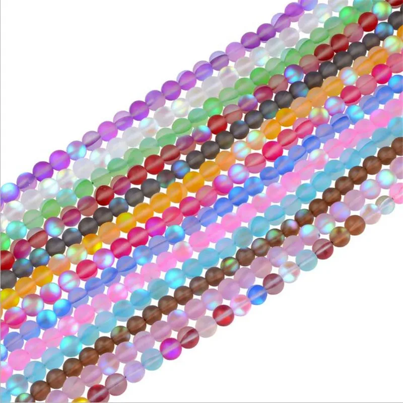 Perles rondes et amples en cristal autrichien mat AB, pour la fabrication de bijoux, perles en pierre de lune à paillettes, bricolage de Bracelet 15 ''brins 6 8 10 12mm