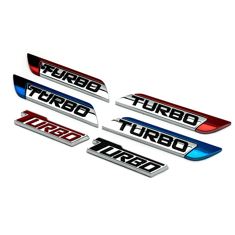 

1 Pair 3D Metal TURBO Emblem Logo Bar Chrome Car Styling Refitting Fender Trunk 3D Sticker for Geely BMW Benz Audi VW