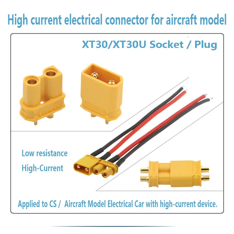 High Current 500V 22A 30A 60A XT30 XT30U XT60 Electrical Connector For Aircraft model RC CS Power Female Socket Male Plug