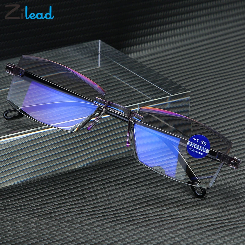 Zilead Reading Glasses Men Anti Blue Rays Presbyopia Eyeglasses Antifatigue Computer Frameless with +1.5+2.0 +2.5 +3.0 +3.5 +4.0