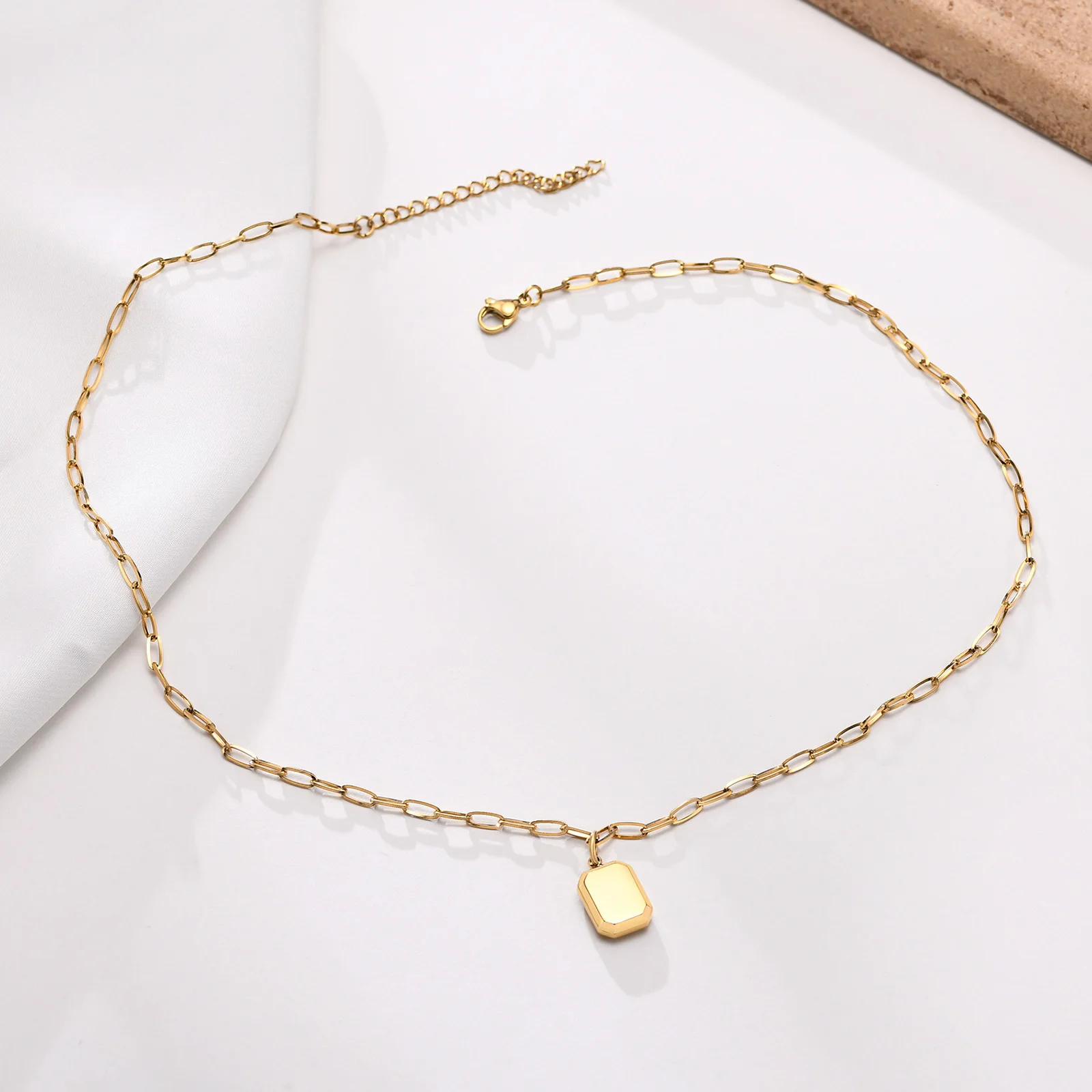 Square Rectangle Necklace Pendant for Wome, Adjustable Perpaerclip Chain Link, Stainless Steel Minimalism Wholesale Jewelry image 3