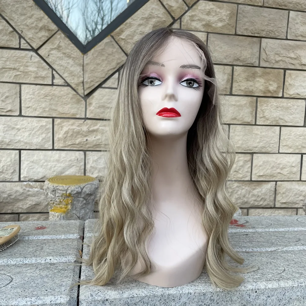 

Wholesale Hot Selling 100% European Human Hair Swiss lace Top Jewish Wig Ashy Blone Kosher Wigs Free Shipping