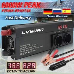 過負荷インバーター,12v〜220v,4000w,5000w,6000w,電源ソケット,LEDディスプレイ,変更された正弦波,USB 4.8 a 4 usb 3