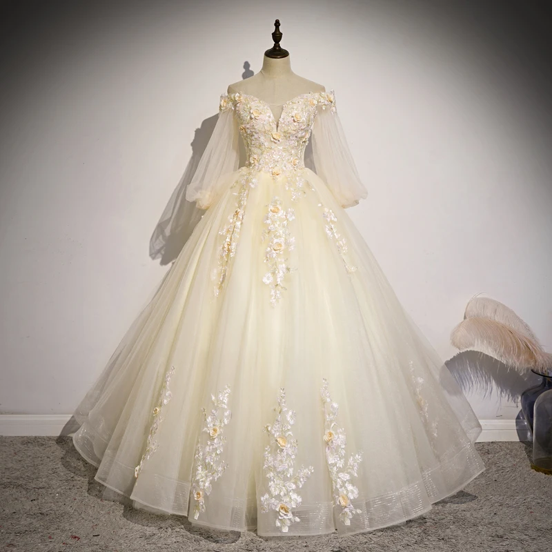 فستان Quinceanera 2021 جديد فستان حفلة gryfone نصف كم قبالة الكتف ثوب الكرة أنيقة الأزهار طباعة ثوب Vestidos