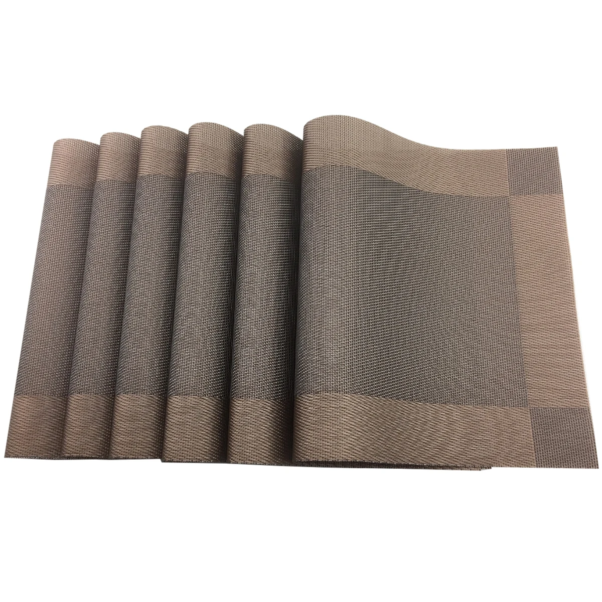 JANKNG 6Pcs Brown Placemats Non-Slip Washable PVC Place Mats Waterproof Oil-proof Heat Resistant Dinning Table Decorative Mats