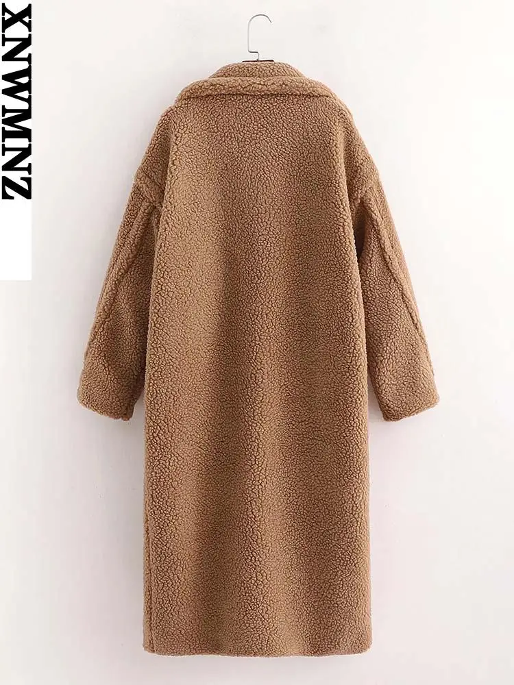 XNWMNZ 2024 women faux fur teddy jacket coat Women\'s Fashion lapel collar long sleeve side pockets Female coat Warm Winter