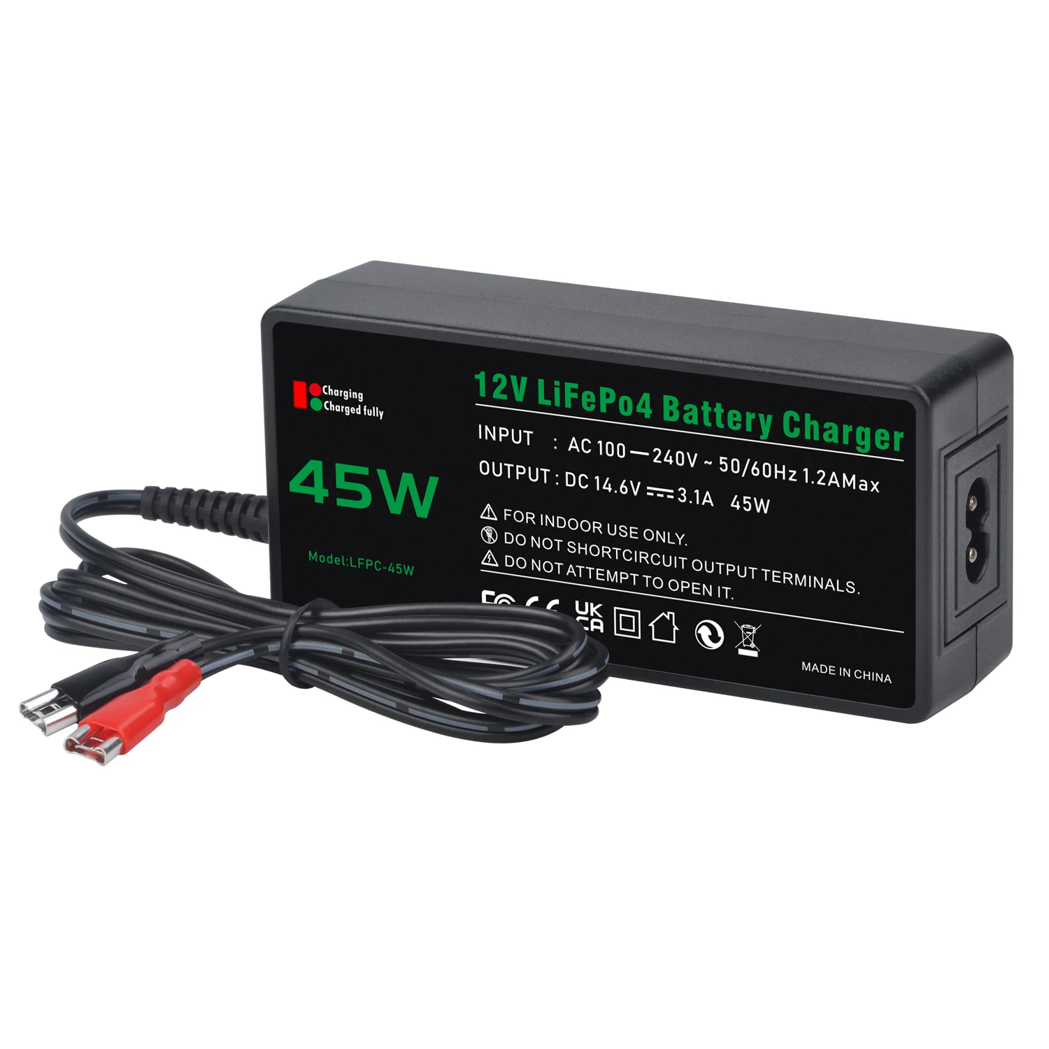 14.6V 3A 45W LifePO4 Battery Charger for 12V LiFePO4 Deep Cycle Rechargeable Battery with EU/US/UK Cable