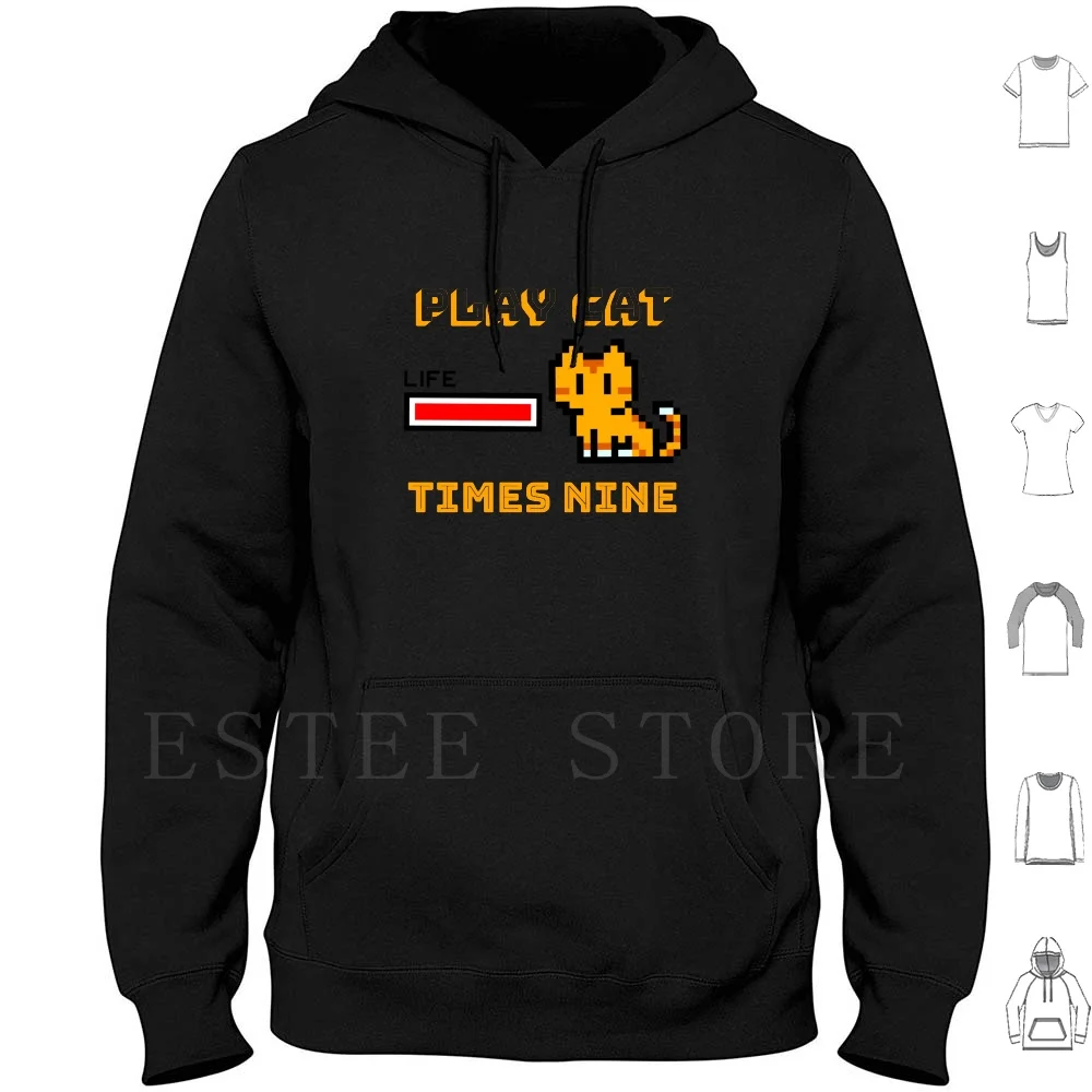 Play Cat Life Times Nine Design Hoodies Long Sleeve Play Cat Life Times Nine Gaming Stripes Power Lives Kitty Tail