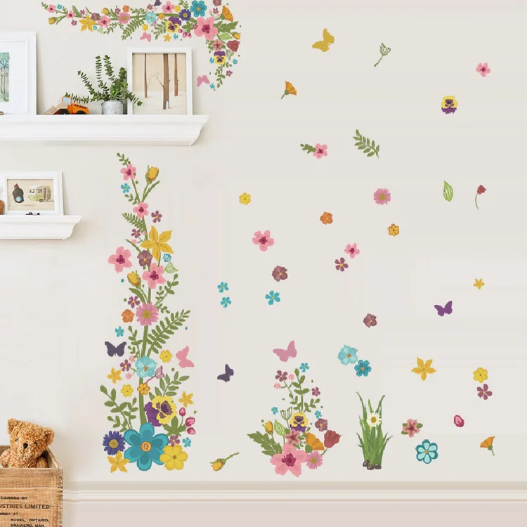 Bunte Blumenrebe Wandaufkleber Schlafzimmer Wohnzimmer Hintergrund Wandbild Heimdekoration Verschönern Sie die Tapete abnehmbare Kunstaufkleber – Detail 2