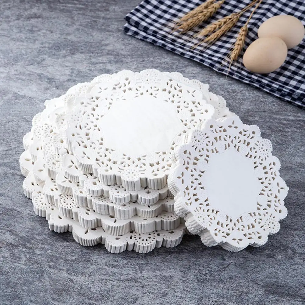 100Pcs Round Paper Lace Doilies Cake Placemat Party Wedding Baking Desssert Decoration New