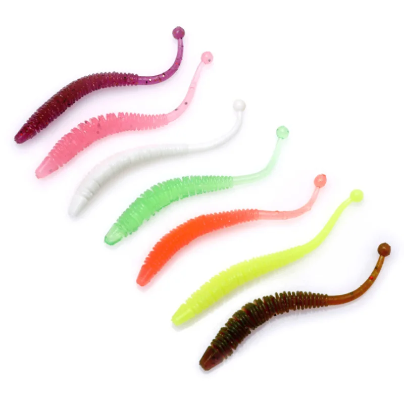 50PCS/Lot Spiral Worm Soft Bait 60mm 0.6g Jig Wobblers Fishing Lure Artificial Salt Shrimp Smell Bass Grubs Pike Fishing Tackle