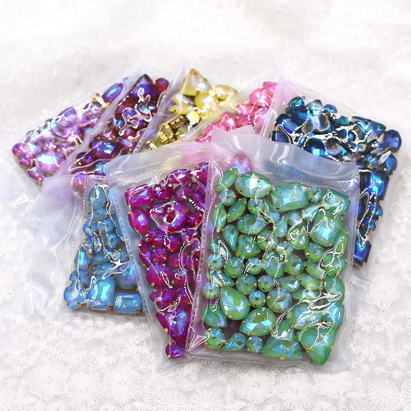 Wedding Decoration 50pcs/bag Mixed AB Mocha Fluorescence Glass Crystal Stone Silver Claw Rhinestone Sew on Clothes / Bags /Shoe