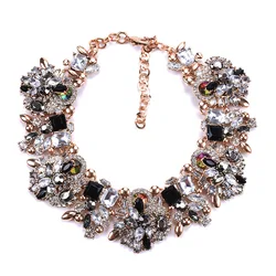 Vintage Statement Crystal Necklace Colorful Rhinestone Collar Choker Maxi Necklace for Women Wedding Fashion Accessories