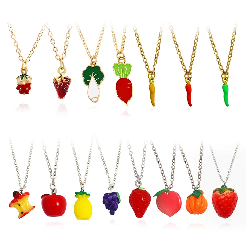 Apple pineapple grape strawberry peach Fashionable fruit Pendant Necklace Cabbage radish pepper vegetable Necklace