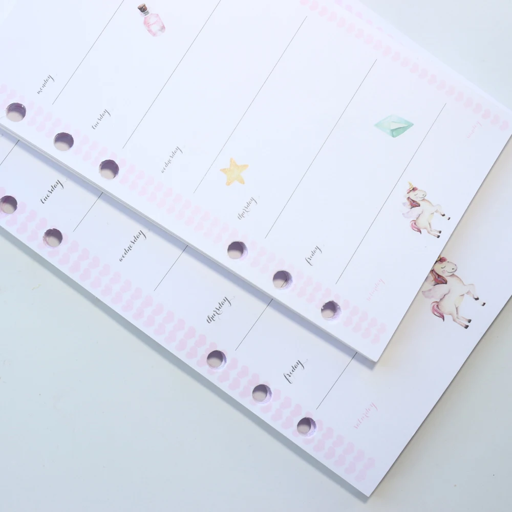 Domikee cute refillable 6 holes student inner paper core for binder notebook stationery:weekly planner line grid blank list,A5A6