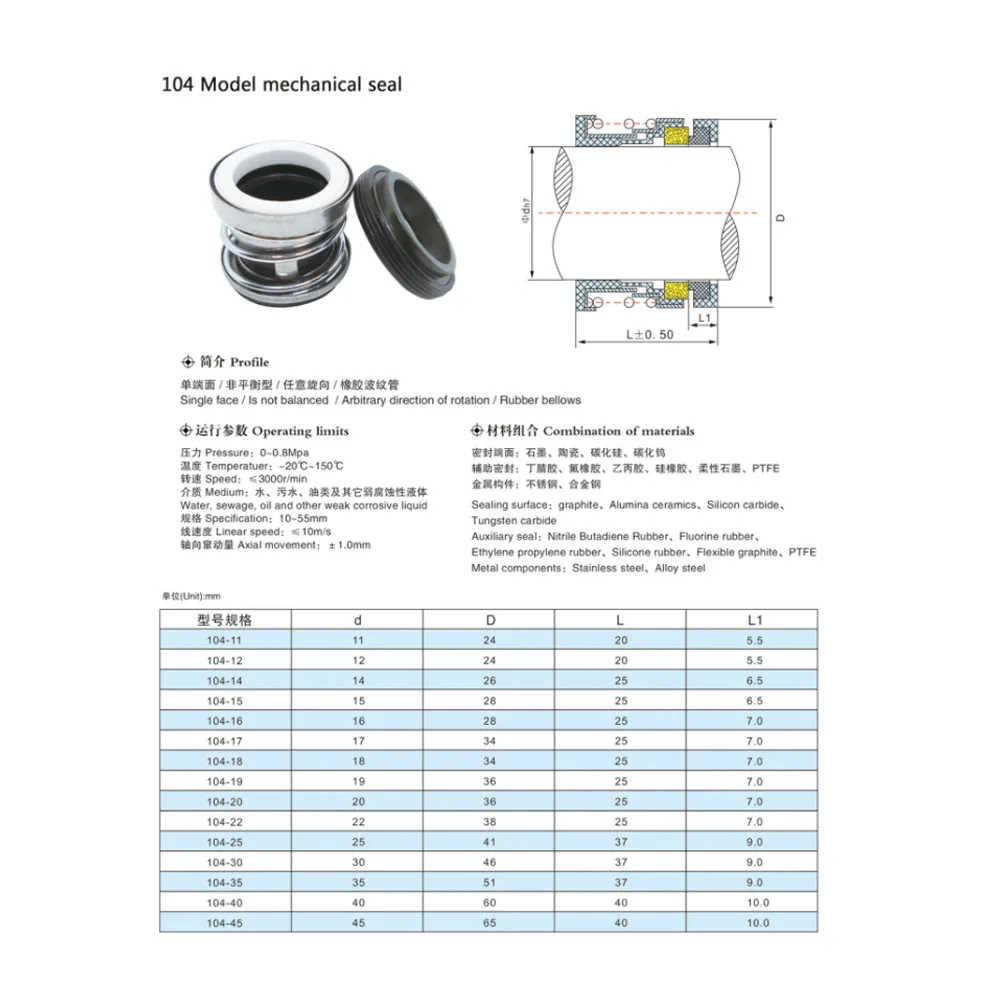 Mechanical Shaft Seal Replacement for Pool Spa Pump 10pcs 104-12/14/15/16/17/18/19