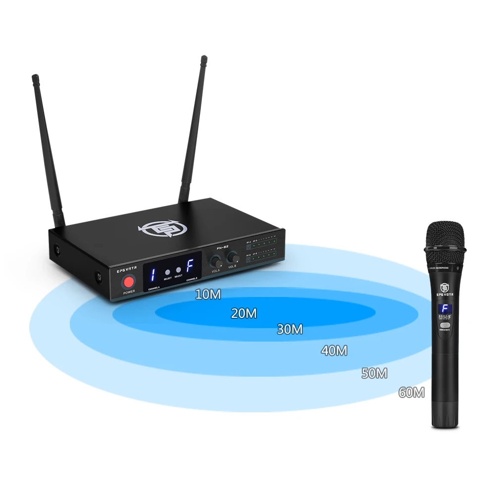 FN-82 UHF Wireless Microphone Frequency Adjustable Professional Handheld Mic 60M Distance for Karaoke Stage Church Family Party