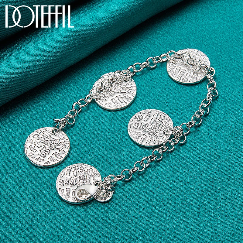 

DOTEFFIL 925 Sterling Silver Five Round Grain Bracelet Chain For Women Fashion Charm Wedding Engagement Party Jewelry