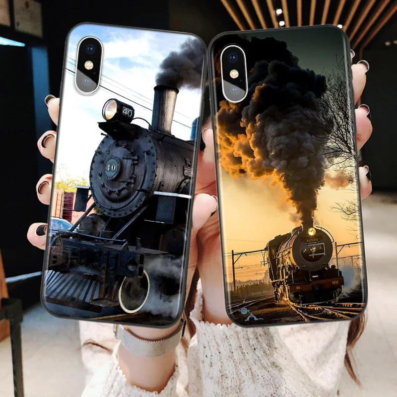 Train Railway Track For Apple iPhone 15 14 13 12 11 Pro Max Mini XS X XR 7 8 6 Plus 5S Silicone Black Phone Case Coque Capa