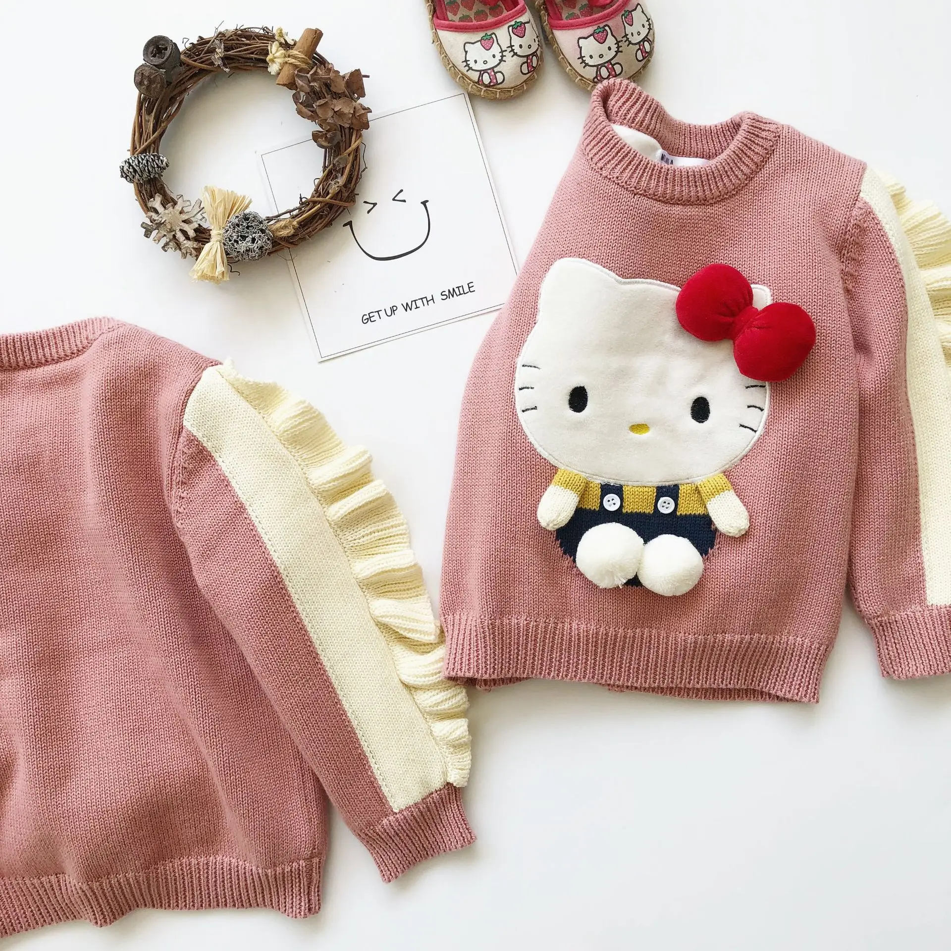 Tonytaobaby New Winter Girl's Cartoon Sweater Girl's Lotus Root Pink Plush Pullover  Baby Girl Sweater