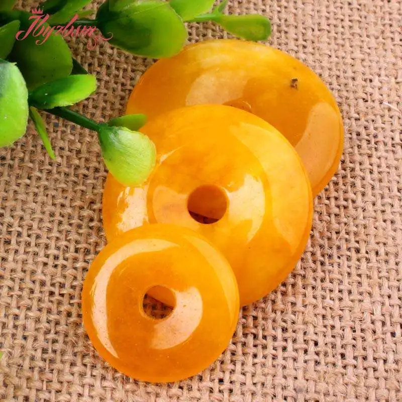 25,35,40mm Ring Donut Round Stone Beads Yellow Carnelian Pendant 1 Pcs,For DIY Necklace Jewelry Making,Wholesale Free Shipping