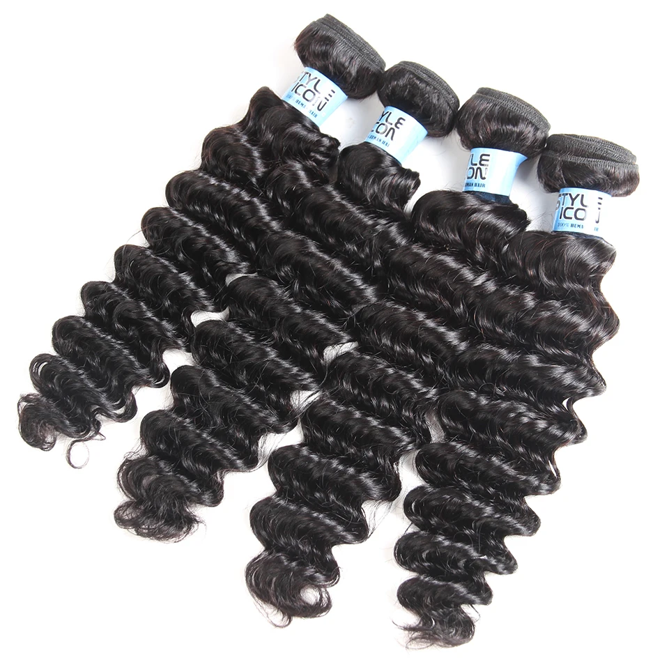 3 Bundles Onda Profonda Bundle con Frontale Brasiliano Onda Profonda Con Orecchio A Orecchio Veletta Frontale Capelli Intrecciati Capelli Umani Con Chiusura