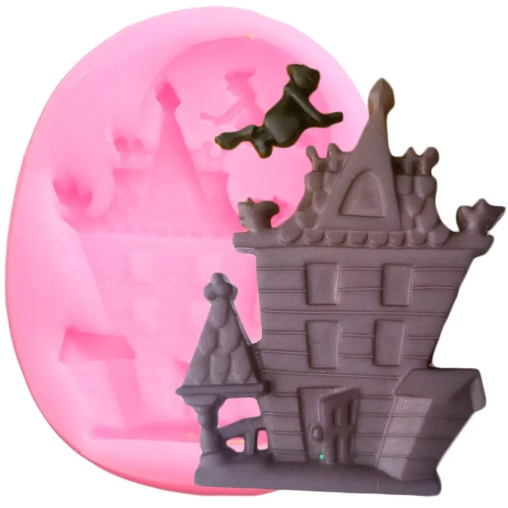 Halloween Haunted House Silicone Mold Ghost House Cookie Baking Candy Chocolate Mold Cupcake Topper Fondant Cake Decorating Tool