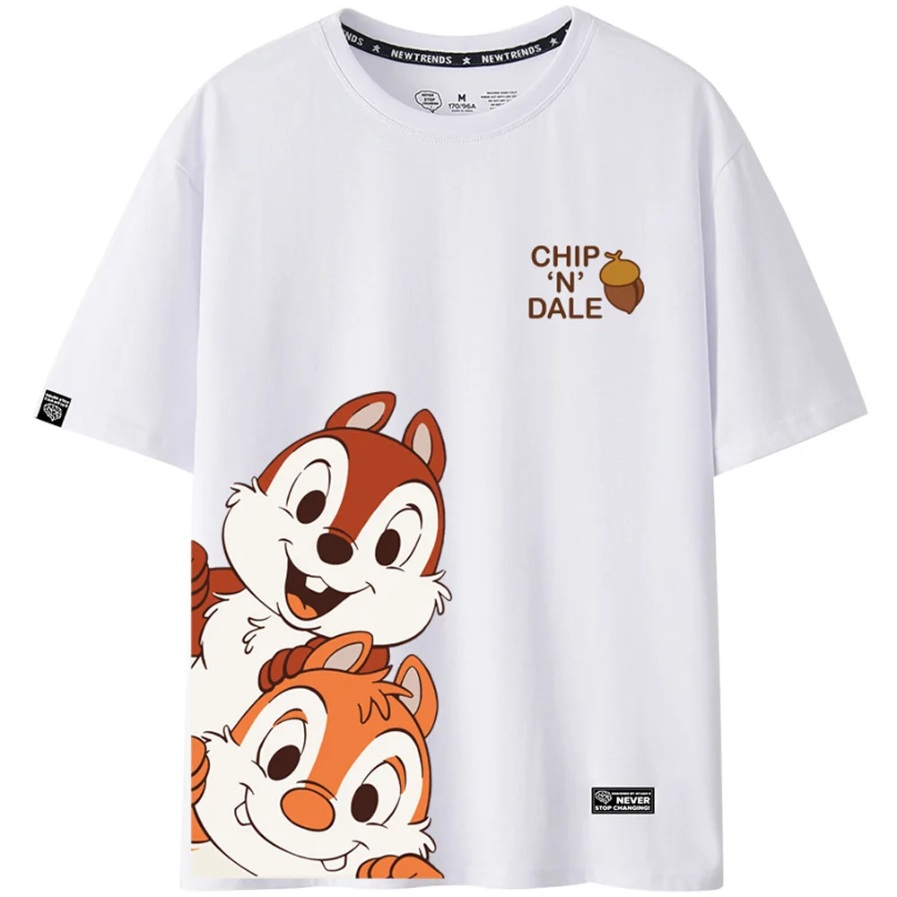 Disney Cute Chip Dale Chipmunk Cartoon Print Women T-Shirt O-Neck Pullover Short Sleeve Casual Streetwear Loose Tee Top 8 Colors