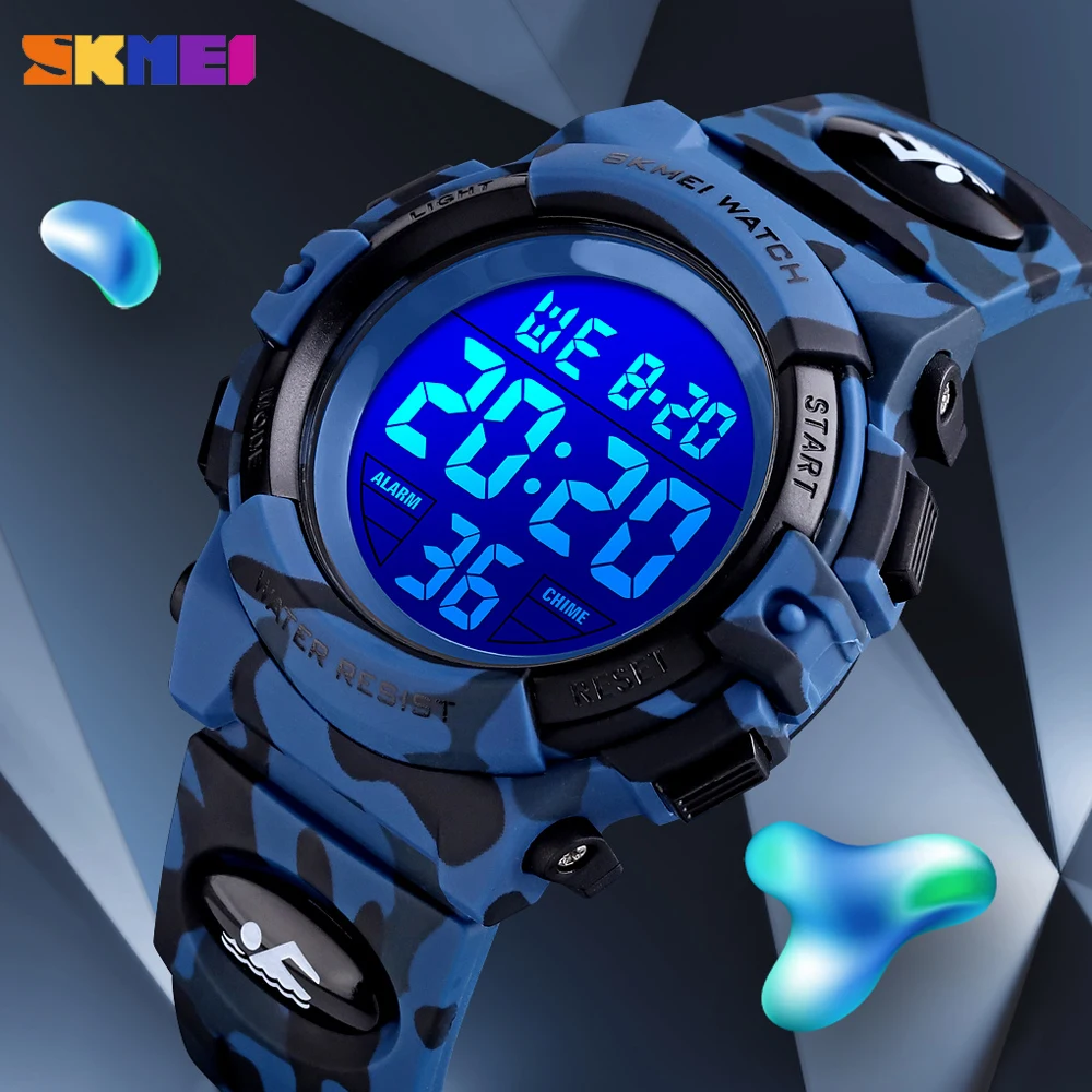 SKMEI-reloj Digital militar con luces de colores para niños, cronómetro, pulsera infantil