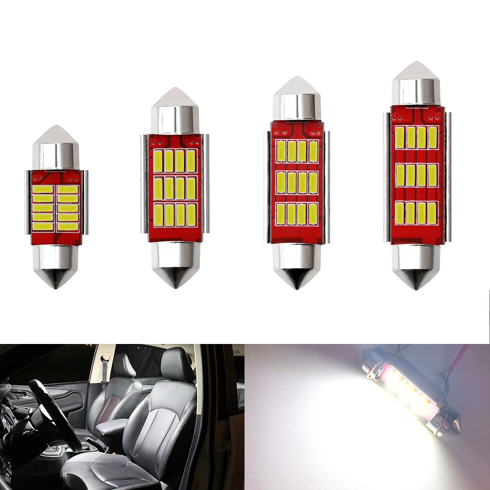 2PCS Festoon 4014 LED Bulbs 31mm 36mm 39mm 41mm C5W C10W Super Bright Car Dome Light Canbus No Error Auto Interior Reading Lamps