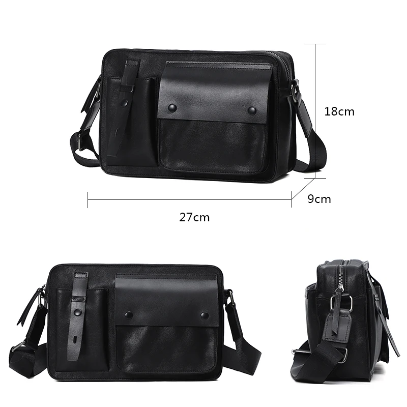 100% Shoulder Bag Genuine Leather Men\'s Bag Genuine Leather Black Men\'s Designer Bags Leather Crossbody Messenger Bags Handbags