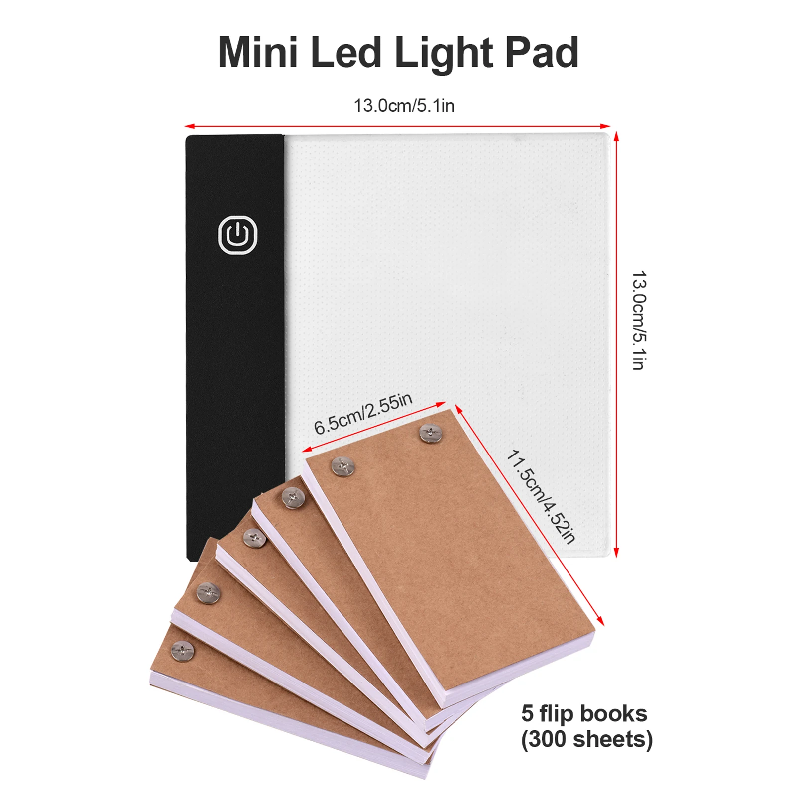 Mini Light Pad LED Lightbox 300 Sheets  Flip Book Kit with Tablet Design with Hole Flipbook Paper Screws for Drawing Tracing