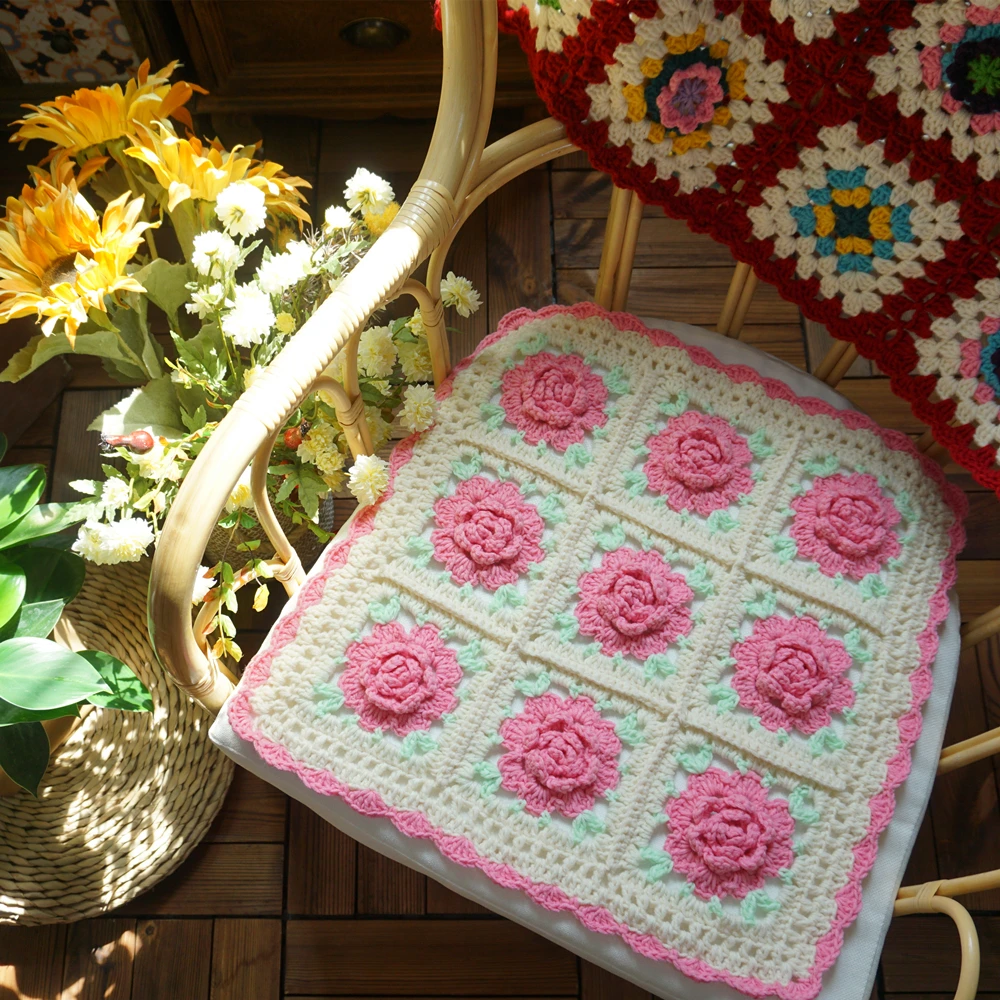 

Handmade Crochet Blanket Tablecloths Throw Blanket Seat Cushion Home Decor Coaster Mat Pad 45X45cm 18in