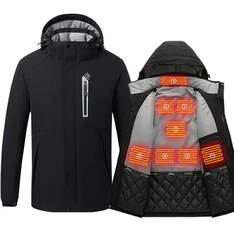 Veste chauffante électrique pour homme, manteau de ski en plein air, imperméable, coupe-vent, avec chargeur USB, 8 zones, hiver, M-5XL