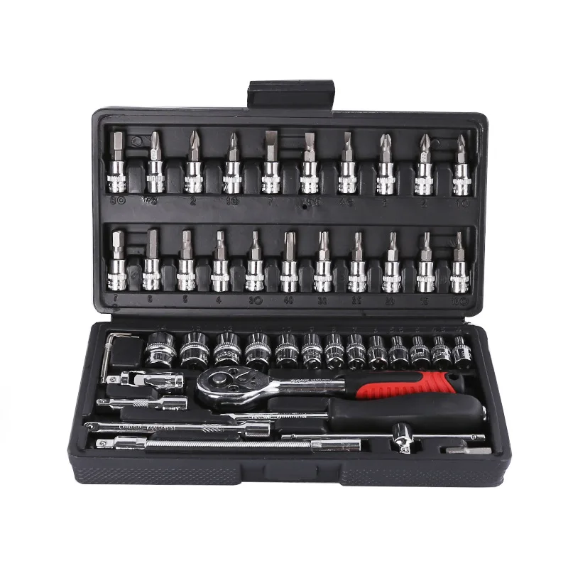 

46pcs Socket Ratchet Car Repair Tool Wrench Set Head Ratchet Pawl Socket Spanner Screwdriver Professional Metalworking Tool Kit