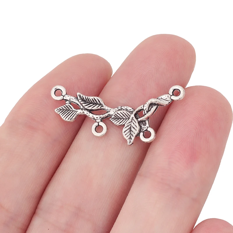 20 x Tibetan Silver Branchs Leaf Chandelier Connectors Charms Pendants For DIY Jewelry Making Findings Accessories 32x10mm