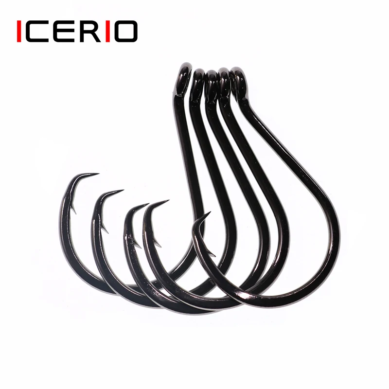 ICERIO 5pcs Barbed Octopus Catfish Snapper Circle Saltwater Fishing Hook Offset Circle Hooks 1#~9/0# Fishing Tackle