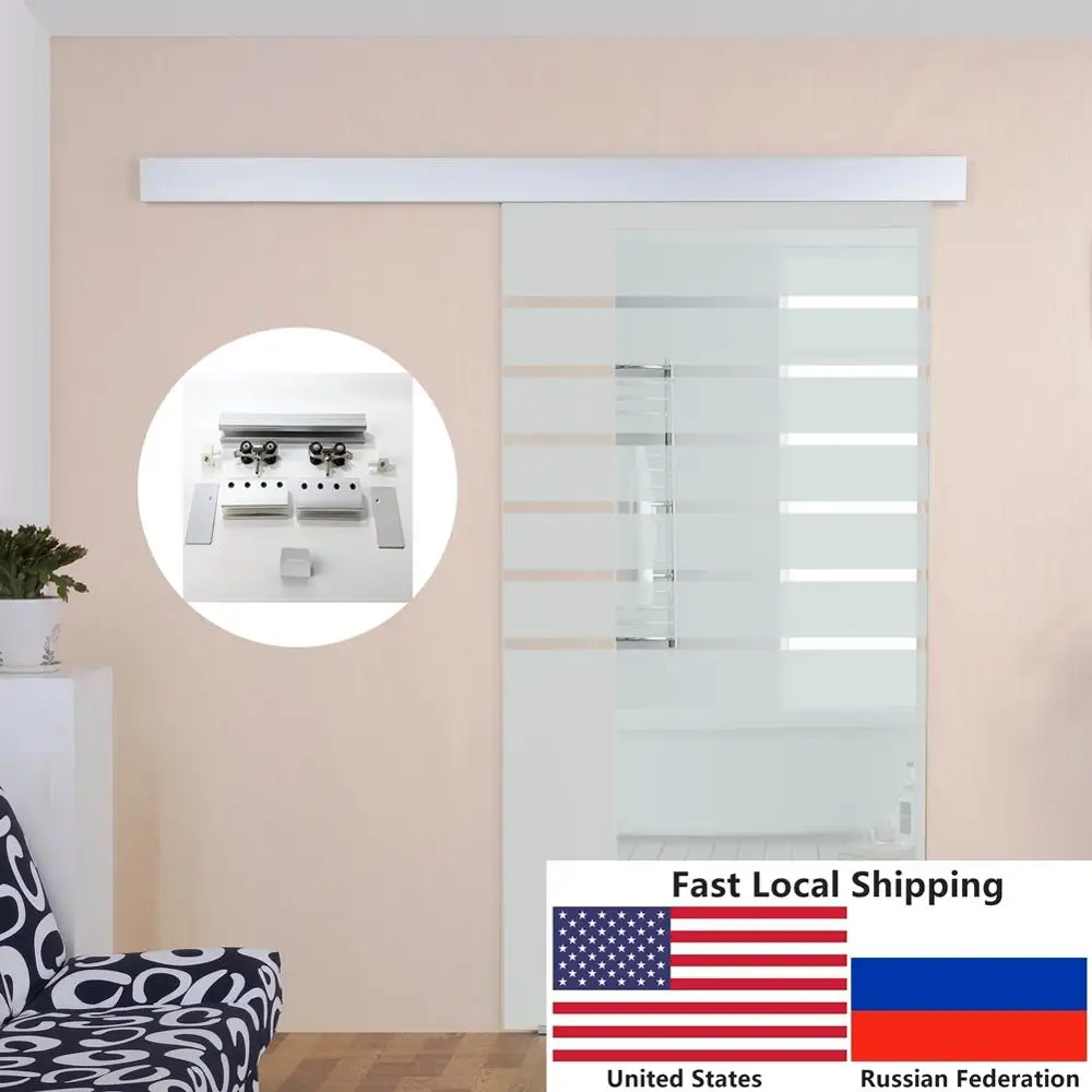 4.9FT/6FT/6.6FT Aluminium alloy frameless brushed glass shower sliding barn door hardware Track kit