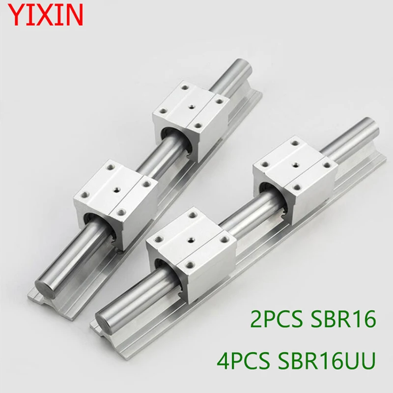 

2pcs SBR16 Linear Rail Guide D16 300 400 500 600 1000 1200 1500mm Full Slider Support +4pcs SBR16UU Linear Bearing Block For CNC